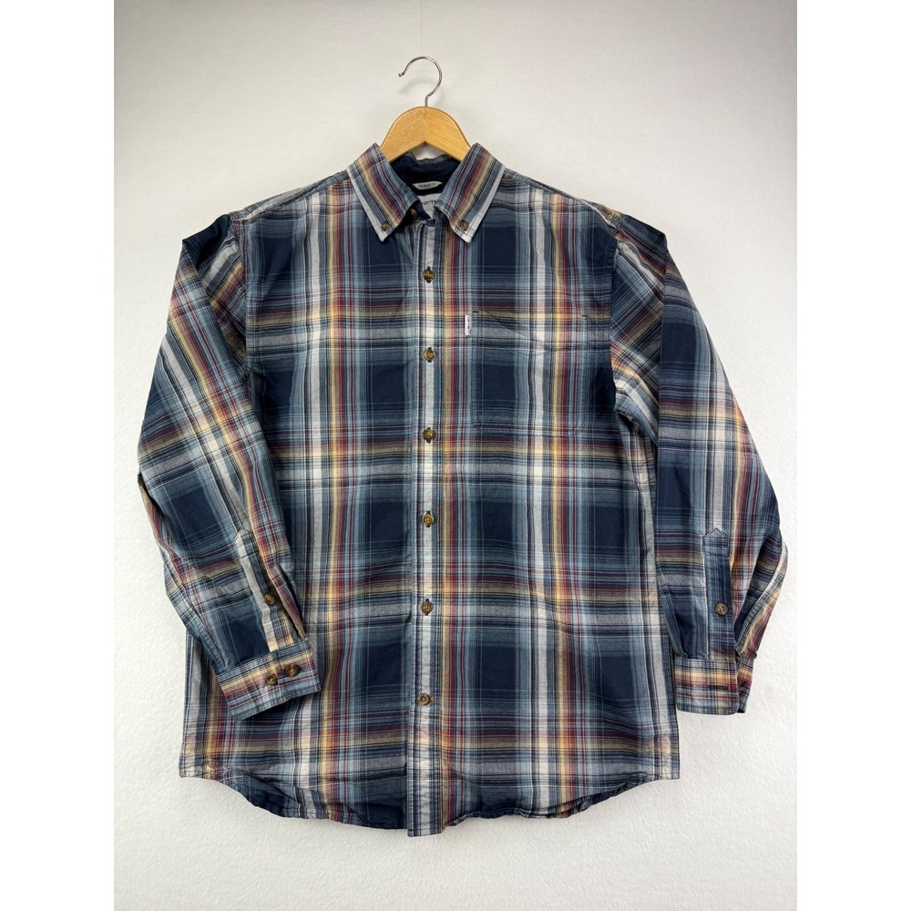Carhartt Plaid Shirt Mens Medium Relaxed Fit Long Sleeve Navy Red‎ Button Down